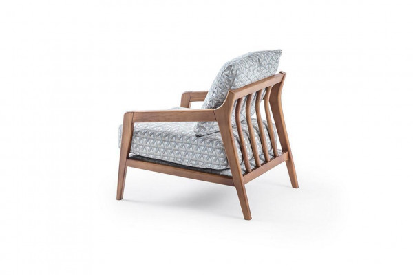 Living room white wood frame armchair Roubster fabric stylish single-seater