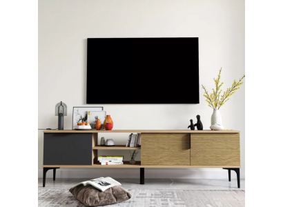 Brown-Gray RTV TV Lowboard Cabinet Modern Design Rectangular Shape Living Room
