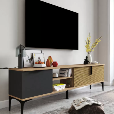 Brown-Gray RTV TV Lowboard Cabinet Modern Design Rectangular Shape Living Room