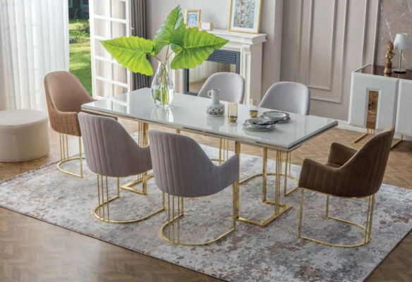 Stylish dining room set stainless steel dining table 6x chairs sideboard 8-piece set