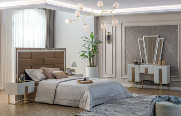 Designer bedroom furniture double bed 2x nightstands luxury dressing table