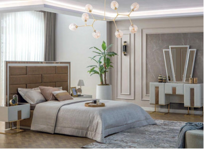 Designer bedroom furniture double bed 2x nightstands luxury dressing table