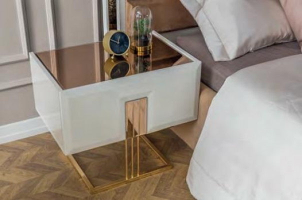 Stylish bedroom furniture stainless steel bed designer wooden nightstands