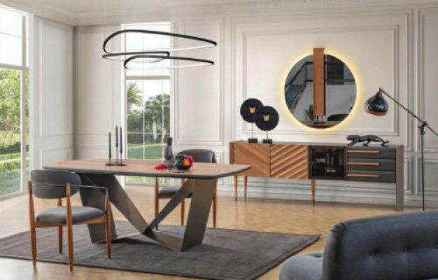 Stylish dining room set designer dining table 4x upholstered chairs sideboard