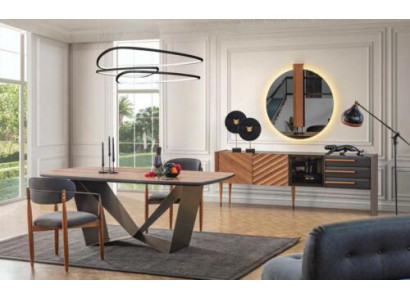 Stylish dining room set designer dining table 4x upholstered chairs sideboard