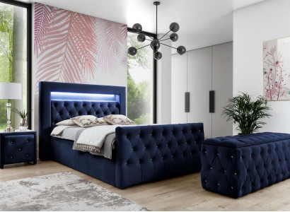 Dark blue Chesterfield bedroom furniture LED double bed nightstands