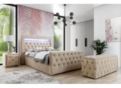 Beige Chesterfield bedroom set bed stool 2x nightstands
