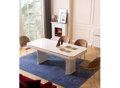 Dining room dining table 6x chair beige set 7-piece luxury wood furniture