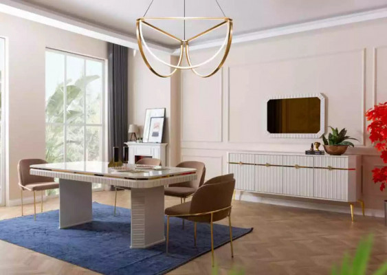 Dining Room Set Table 6x Chairs Sideboard Mirror 9-piece Group Suite