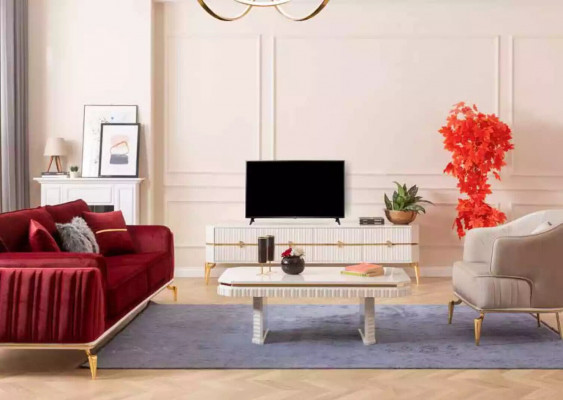 Coffee table and sideboard 2-piece living room furniture table lowboard new white