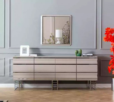 Living room beige sideboard mirror design furniture console wood designer