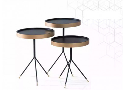 Side table 3x round decorative table lamp table sofa table wood black