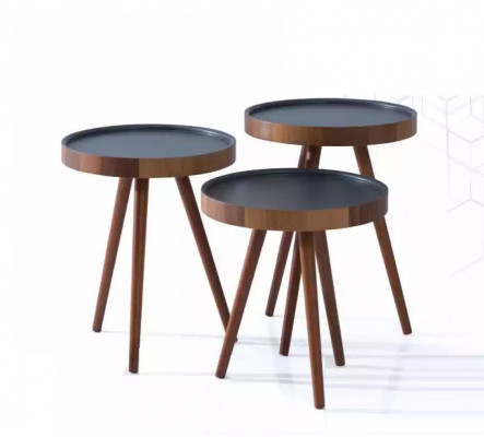 Side table 3x set brown coffee table round nesting table modern luxury