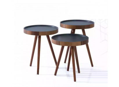 Side table 3x set brown coffee table round nesting table modern luxury