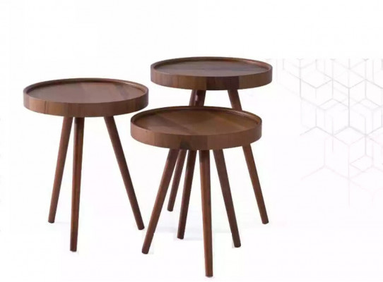 Side table 3x round decorative table lamp table sofa table wood brown