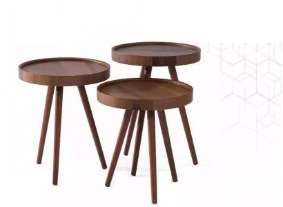 Side table 3x round decorative table lamp table sofa table wood brown