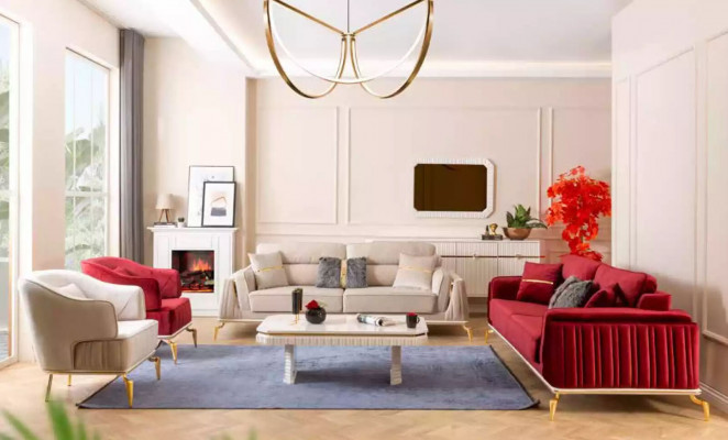 Living room armchair furniture swivel chair 1-seater modern red design fabric