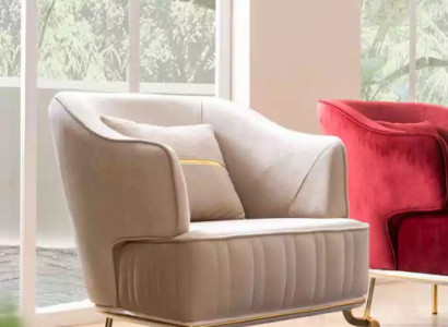 Living room armchair furniture swivel chair 1-seater modern red design fabric