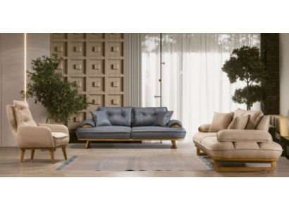 Stylish Gray-Beige Living Room Sofa Set Designer 3+3+1 Seater 3pc Set