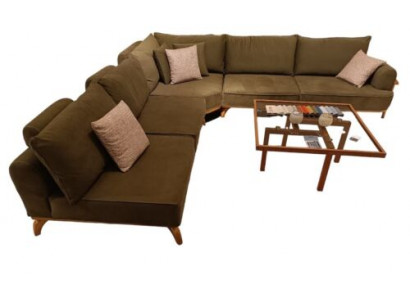 Brown corner sofa luxurious living room L-shape couch designer upholstered furniture