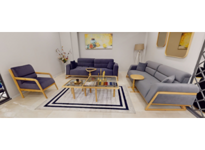 Blue-Grey Seating Set Modern Couches Designer 3-Seater Luxury Armchair
