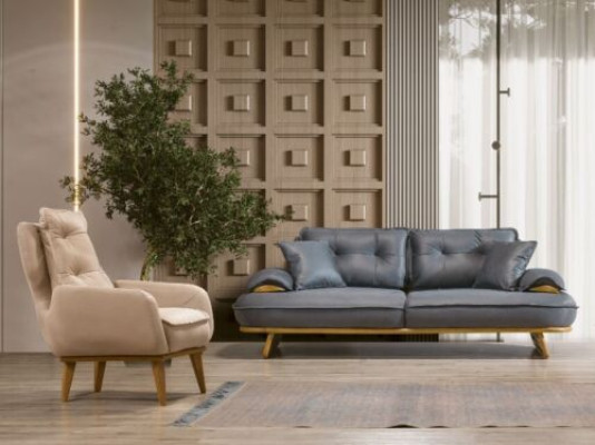 Stylish gray-beige sofa set designer 3-seater luxurious 1-seater