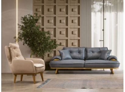 Stylish gray-beige sofa set designer 3-seater luxurious 1-seater