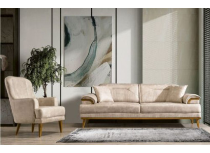 Beige living room seating set designer sofa suite upholstery 3+1 seater