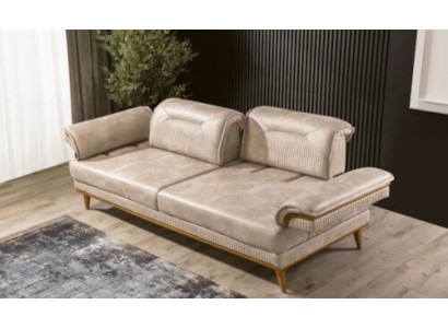 Designer beige 3-seater living room sofa luxurious textile seating furniture