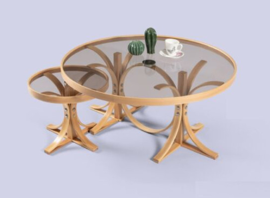 Light brown living room coffee tables designer round sofa tables 2-piece set