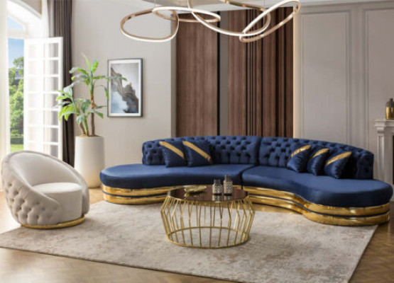 Sofa set upholstery furniture blue 2x 4-seater sofas armchair luxury living room