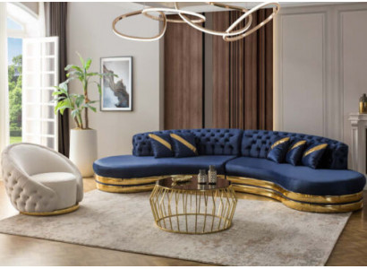 Sofa set upholstery furniture blue 2x 4-seater sofas armchair luxury living room