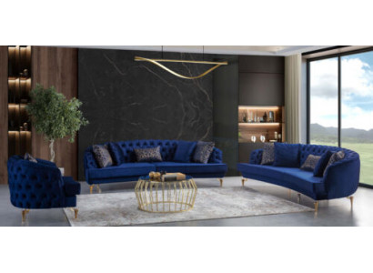 Modern blue Chesterfield sofa set upholstered furniture 4-seater armchair