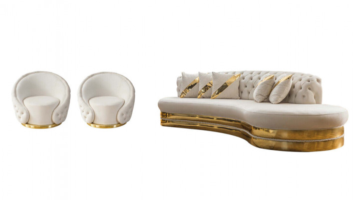Exclusive Chesterfield Sofa Set Living Room Semi-Circular Sofa Armchair