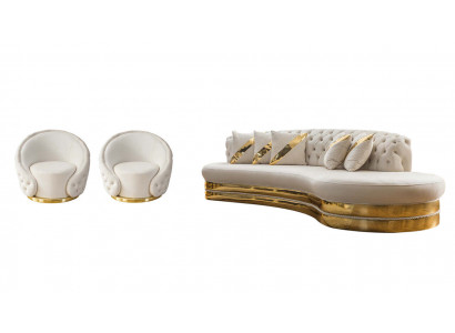 Exclusive Chesterfield Sofa Set Living Room Semi-Circular Sofa Armchair