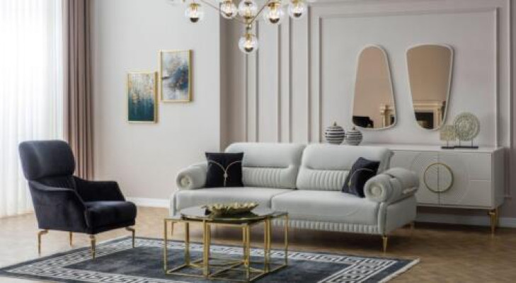 Group Sofas Three-seater Armchair Couch Upholstered Sofa Fabric Sofa Blue 2-piece set