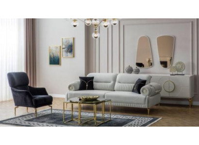 Group Sofas Three-seater Armchair Couch Upholstered Sofa Fabric Sofa Blue 2-piece set