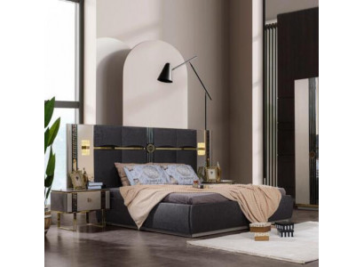 Double bed complete bedroom furniture set bed bedside tables gray 3-piece set