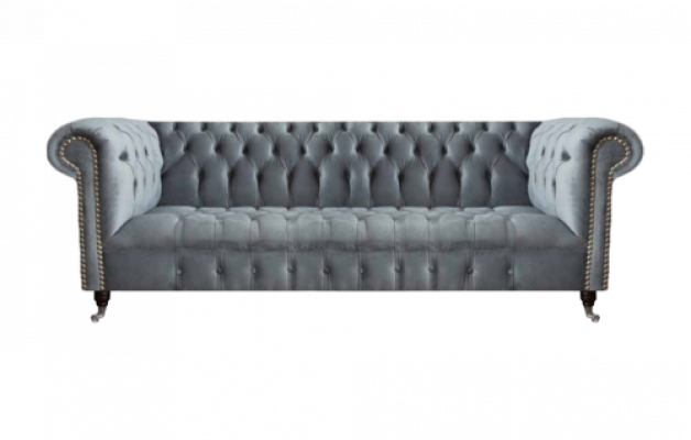 Chesterfield Sofa Three-seater Living Room Couch Furniture Gray Textile New