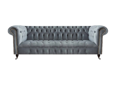 Chesterfield Sofa Three-seater Living Room Couch Furniture Gray Textile New