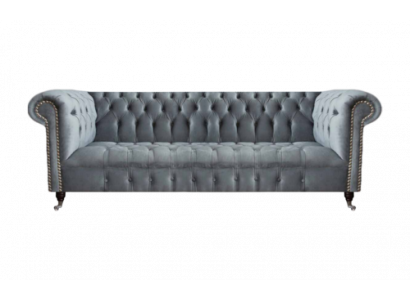 Chesterfield Sofa Three-seater Living Room Couch Furniture Gray Textile New