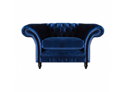 Blue Chesterfield Armchair Luxury Design Upholstery Fabric New Living Room Furnishing