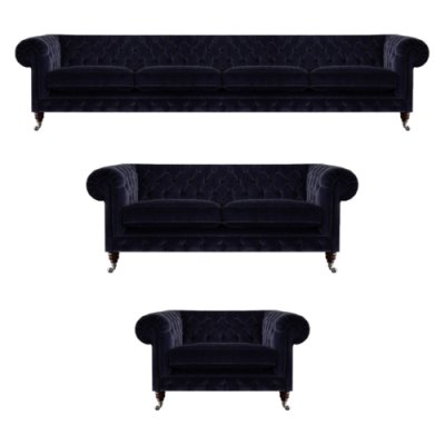 Complete living room blue four-seater with two-seater sofas new armchair Chesterfield