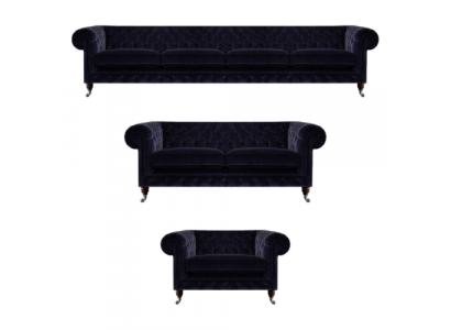 Complete living room blue four-seater with two-seater sofas new armchair Chesterfield