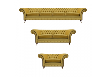 Luxury Yellow Chesterfield Sofas Living Room Set 3-piece Armchair Modern Upholstered Furniture