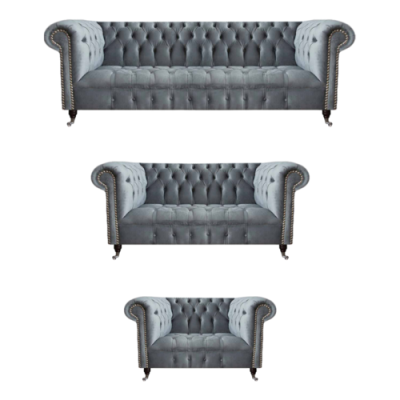 Luxury 3-Piece Sofa Set Living Room Chesterfield Gray Furniture New
