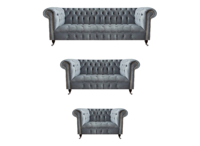 Luxury 3-Piece Sofa Set Living Room Chesterfield Gray Furniture New