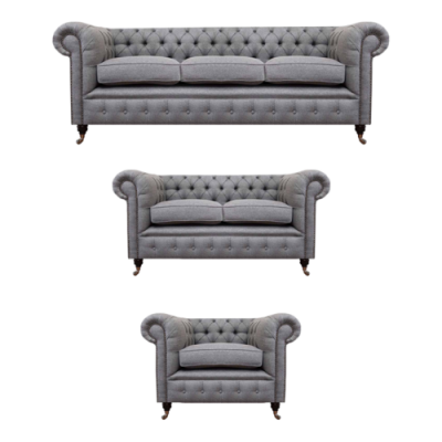 Chesterfield Sofa Set Upholstery Fabric Textile Couch Sofa Suite 3-piece New