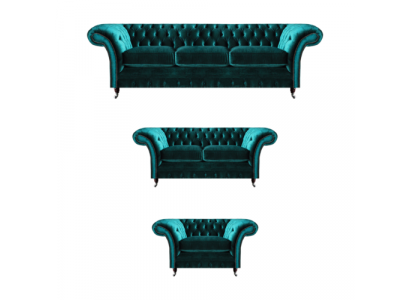 Green Sofa Set 3-Piece Living Room Chesterfield Upholstered Furniture Luxury Design New