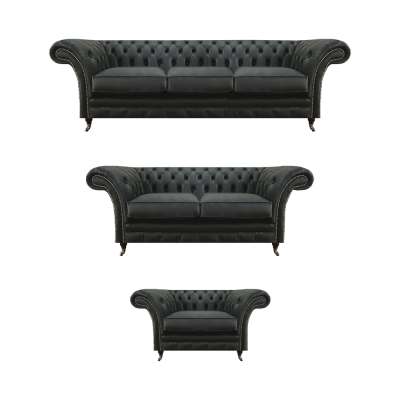 Chesterfield Black Upholstered Furniture Living Room 3-piece Modern Design